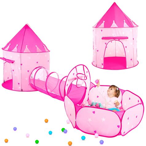 princesa pit|3PC Princess Tent for Girls with Kids Ball Pit and Crawl Tunnel .